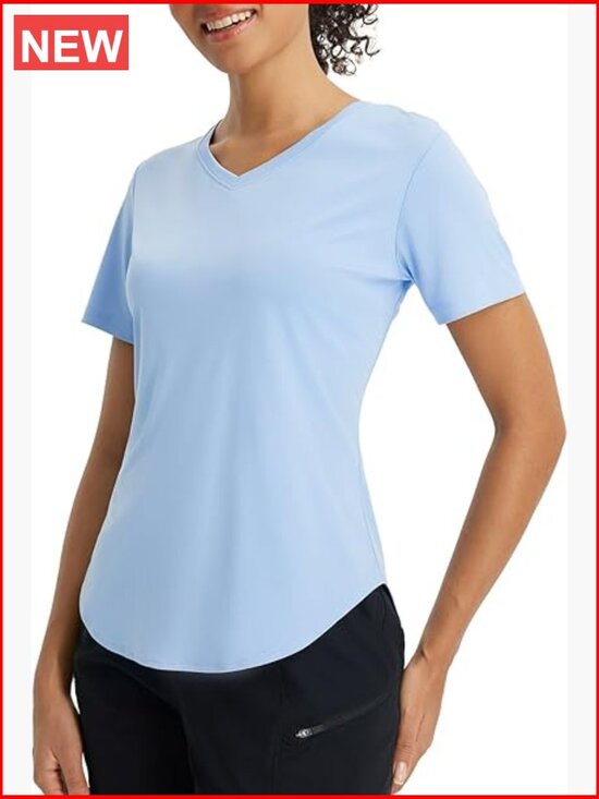 Tops - Lightweight Quick Dry UPF 50+ V Neck Loose Fit Short Sleeve Sun Shirt Workout